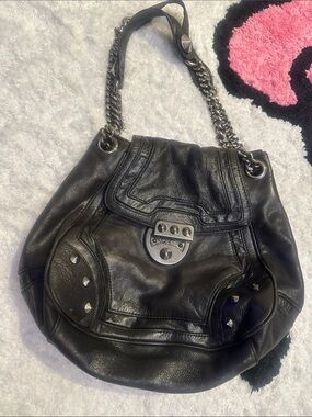 Black Leather Chain-Handle Shoulder Bag